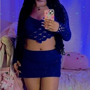 Glittery Royal Blue/Navy Crochet Skirt Set